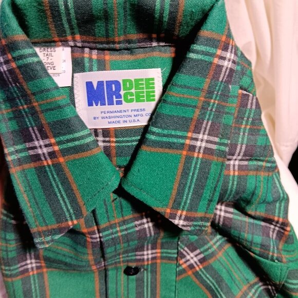 BOYS  7 Vintage 1970's DEE CEE FLANNEL GREEN HIPPY MOD SHIRT USA NEW NOS - Picture 2 of 8